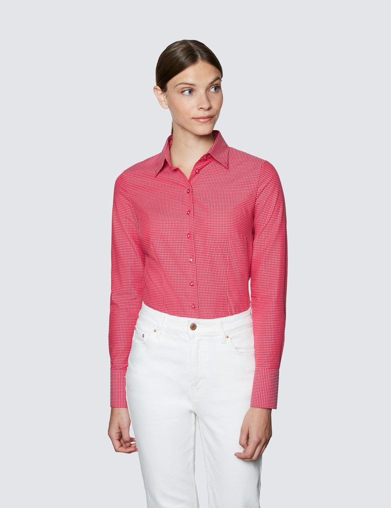 Ladies Red and White Fitted Cotton Shirt