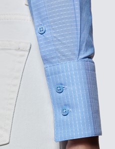 Women's Blue & White Geometric Dobby Fitted Shirt - Single Cuffs