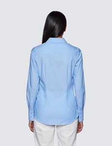 Women's Blue & White Geometric Dobby Fitted Shirt - Single Cuffs