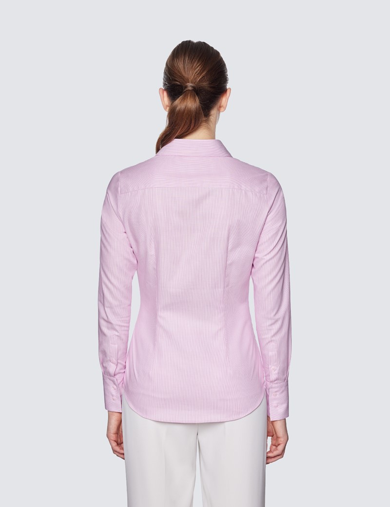 Women's Pink & White Fine Dobby Fitted Shirt - Single Cuffs