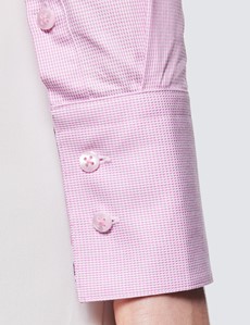 Women's Pink & White Fine Dobby Fitted Shirt - Single Cuffs