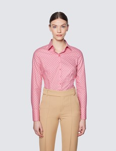 Women's Red Spotted Dobby Fitted Shirt - Single Cuffs