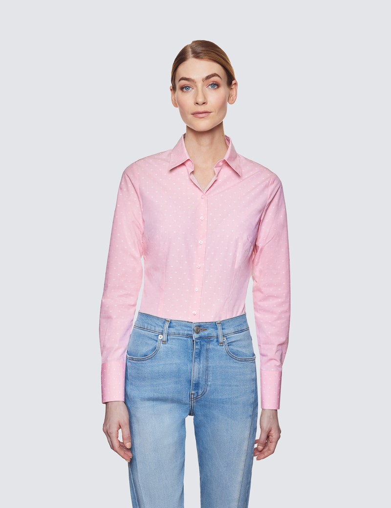 Executive Bluse – Slim Fit – Baumwolle – rosa mit Dobby-Stickerei