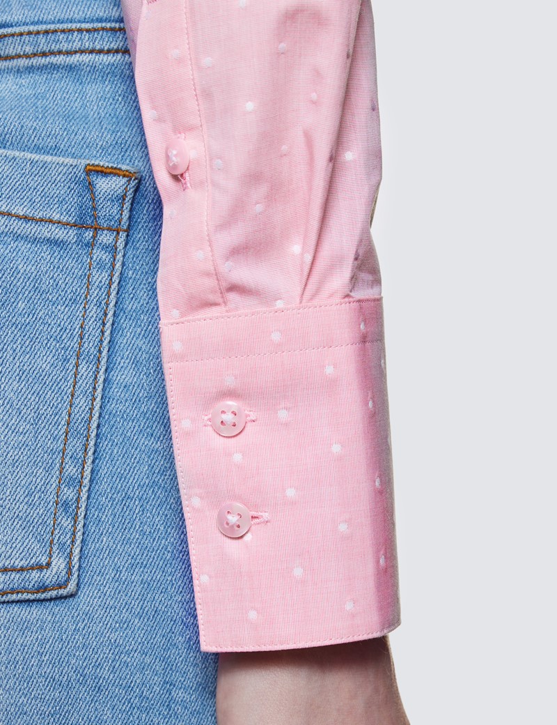 Executive Bluse – Slim Fit – Baumwolle – rosa mit Dobby-Stickerei