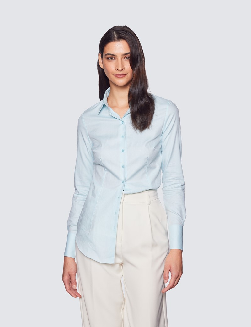 Women's Aqua Dobby Fitted Shirt | Hawes & Curtis
