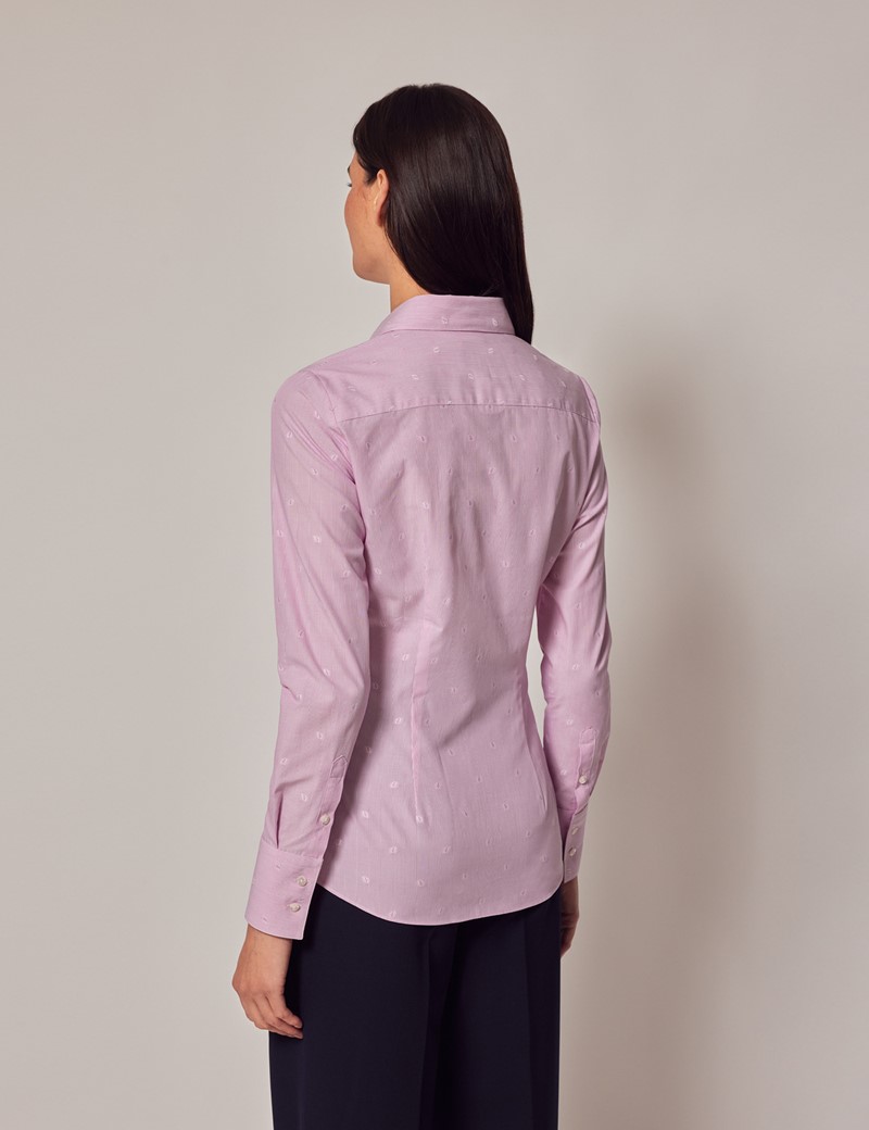 Women's Pink Leaf Dobby Fitted Shirt
