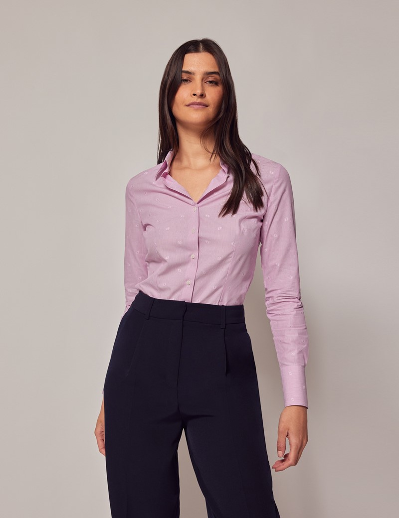 Women's Pink Leaf Dobby Fitted Shirt