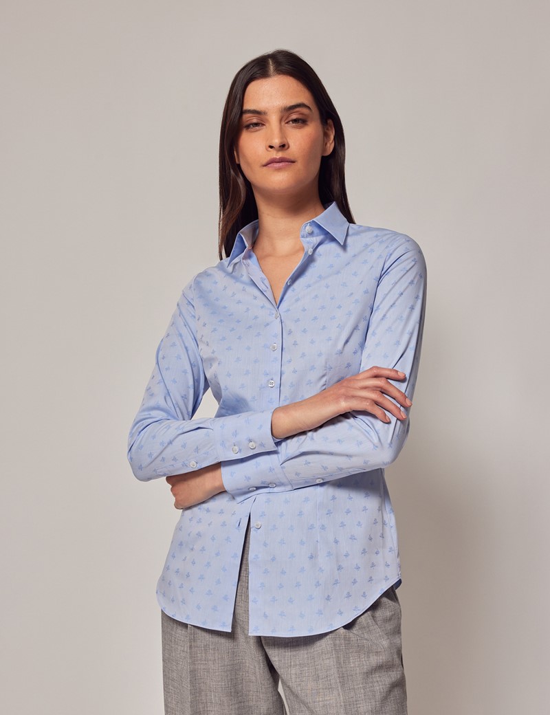Women's Blue Leaf Dobby Fitted Shirt