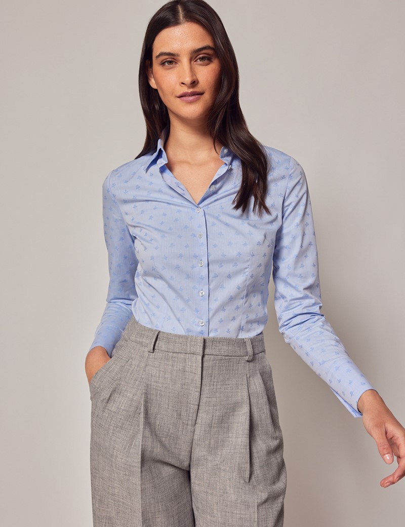 Women's Blue Leaf Dobby Fitted Shirt