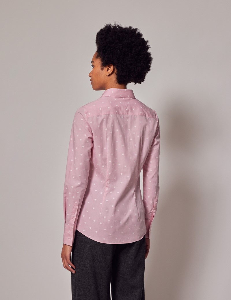 Women's Pink Dobby Circles Fitted Shirt | Hawes & Curtis