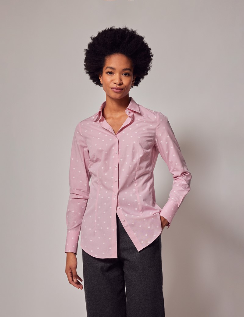 Pink polka 2024 dot shirt womens