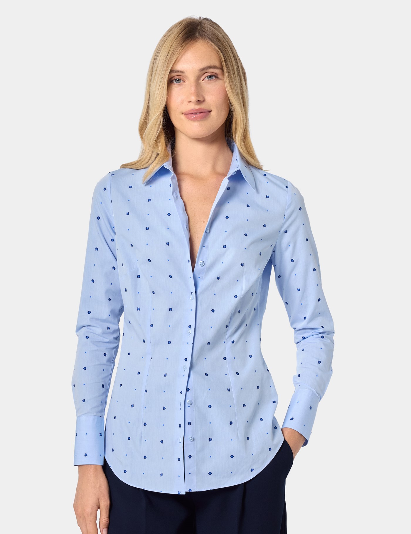 & Blue & Floral Dobby Fitted Shirt