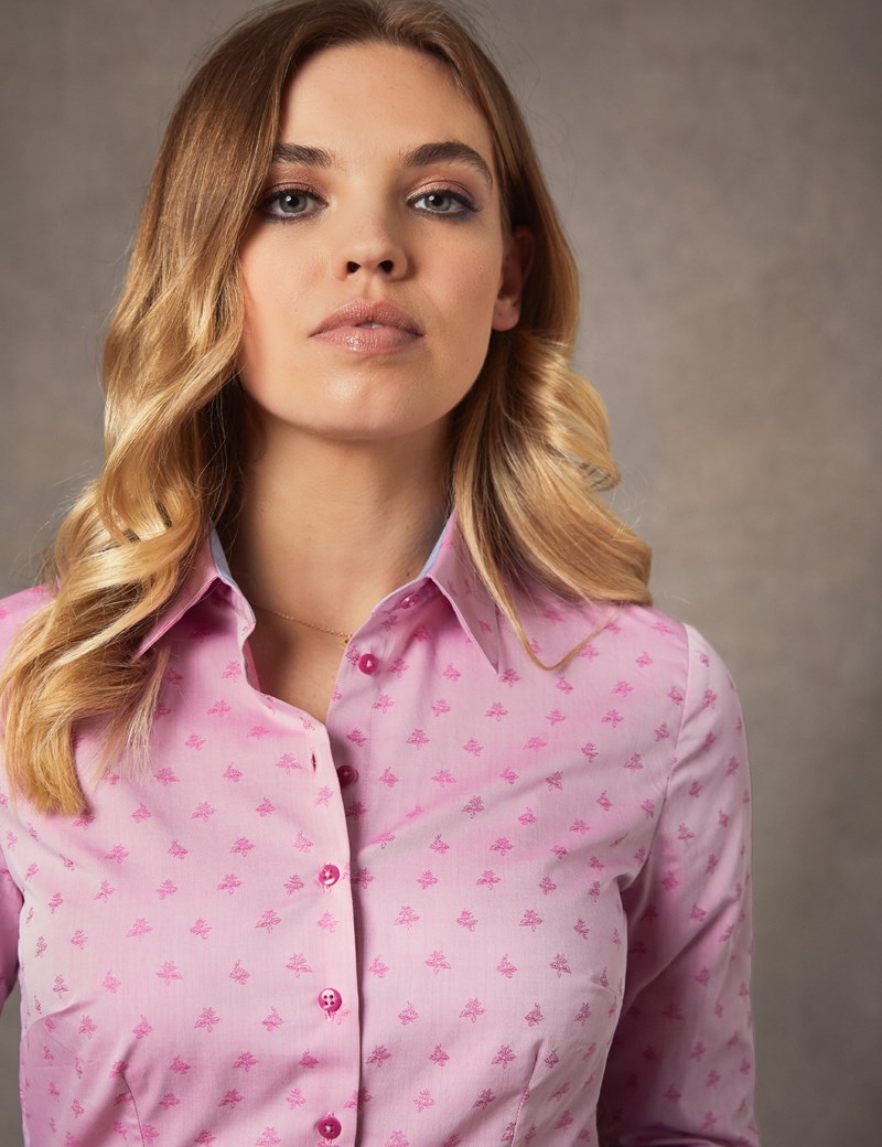 Women's Pink Jacquard Floral Fitted Shirt - Single Cuff | Hawes & Curtis