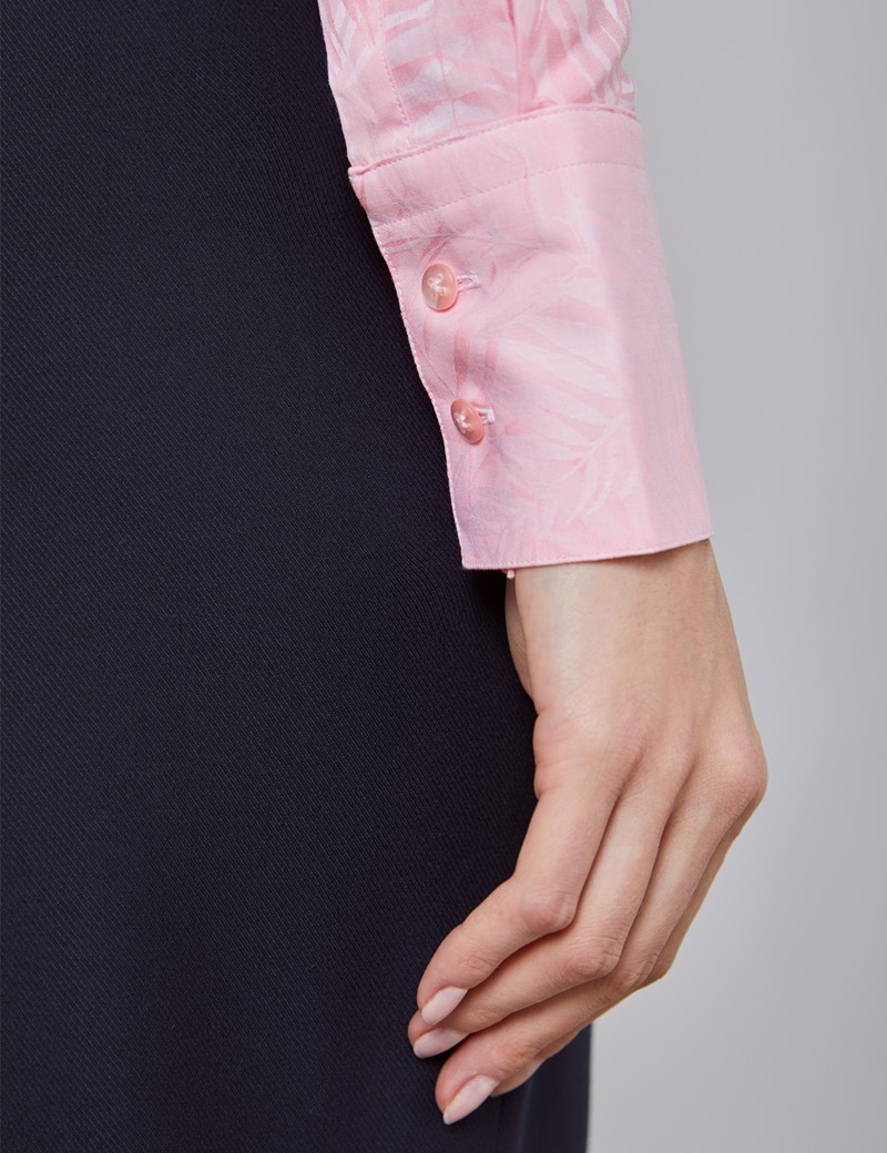 Women's Pink Jacquard Fitted Shirt - Single Cuff | Hawes & Curtis