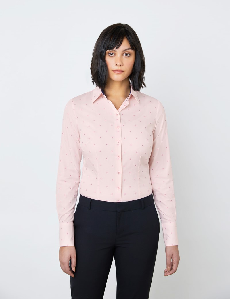 Cotton Dobby Women's Fitted Shirt with Floral Design in Light Pink ...