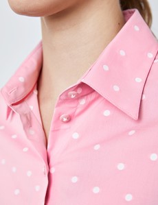 Bluse – Slim Fit – Baumwolle – hellpink weiß gepunktet