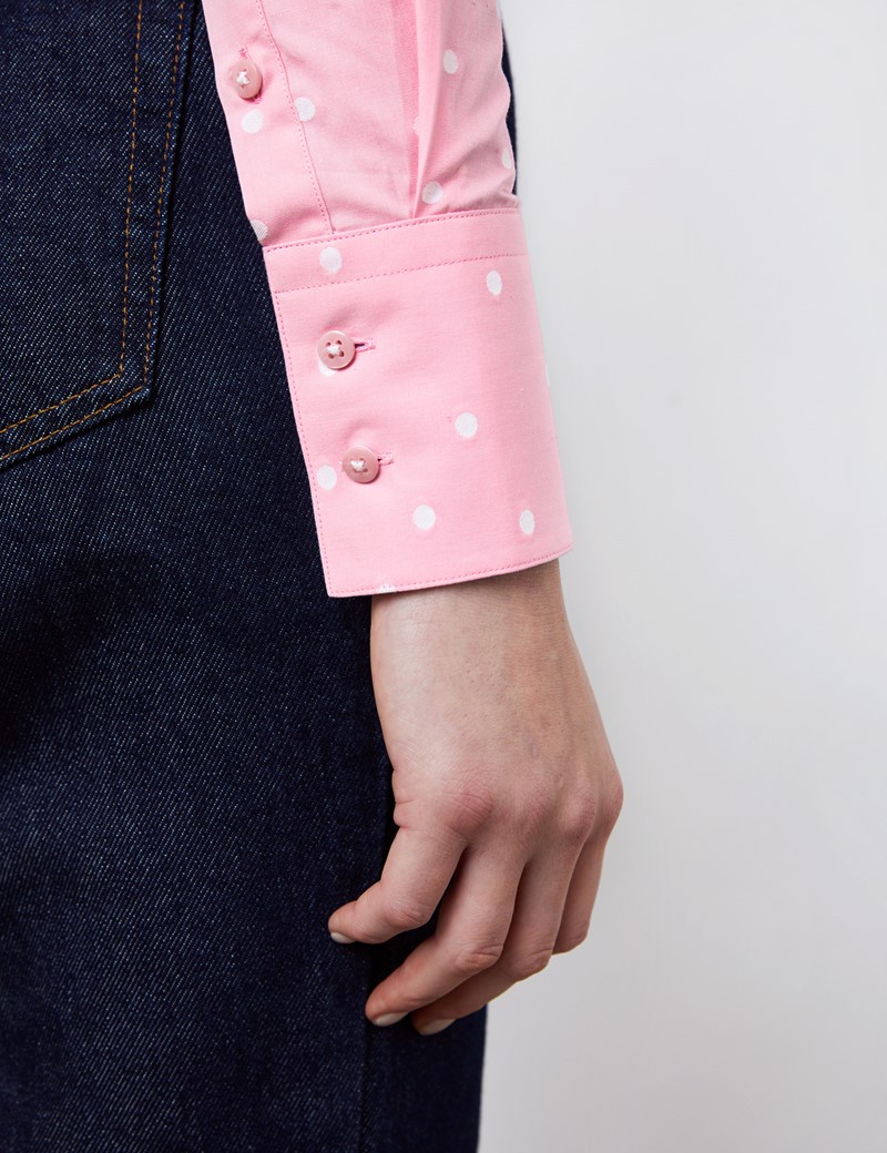 Women's Light Pink & White Dobby Spots Fitted Shirt 