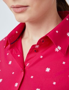 Women's Red Multi Stars Print Fitted Shirt