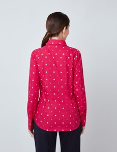 Women's Red Multi Stars Print Fitted Shirt