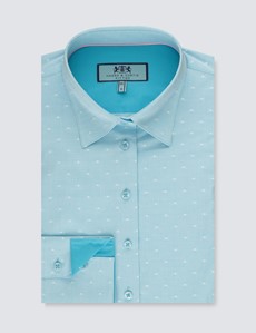 Women's Blue Dobby Small Spots Fitted Shirt