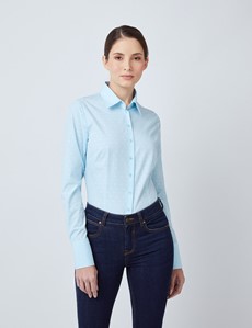 Women's Blue Dobby Small Spots Fitted Shirt