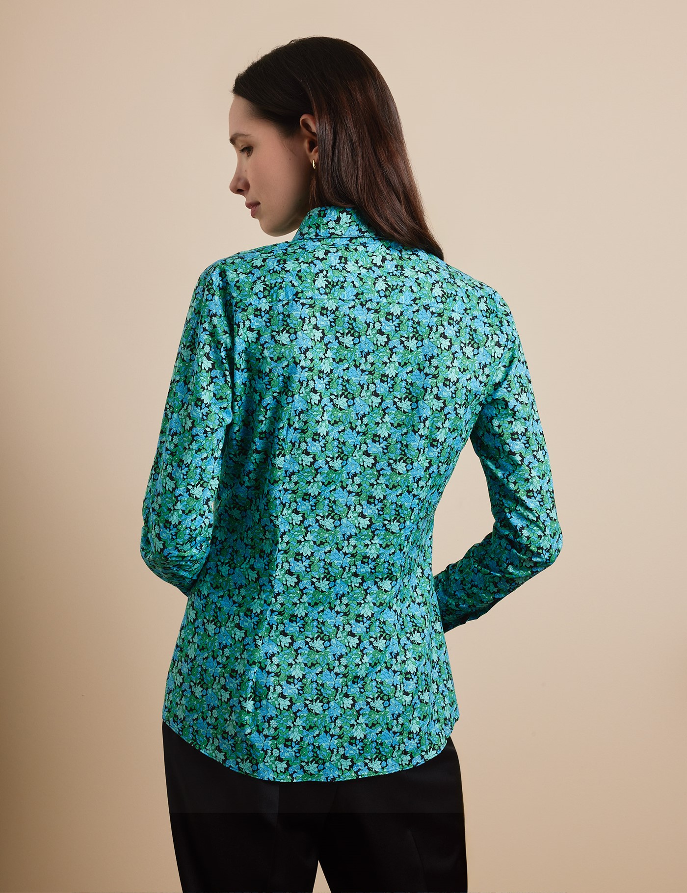 Hawes & Curtis Fitted Black & Green Floral Shirt Size: 6 image 3