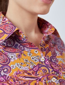 Women’s Mustard & Purple Floral Paisley Fitted Shirt 