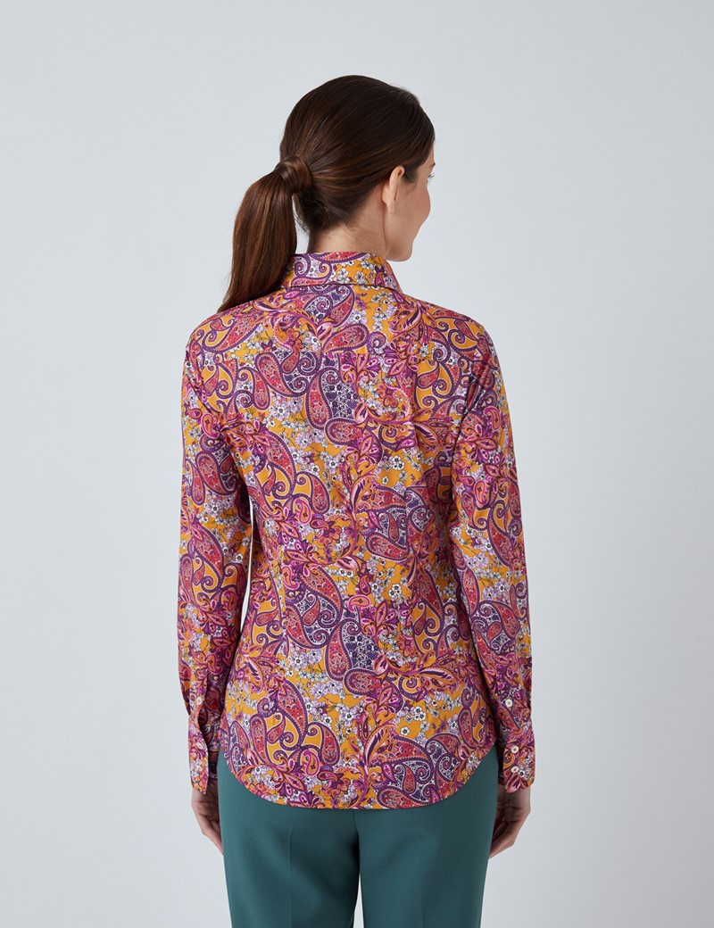 Women’s Mustard & Purple Floral Paisley Fitted Shirt