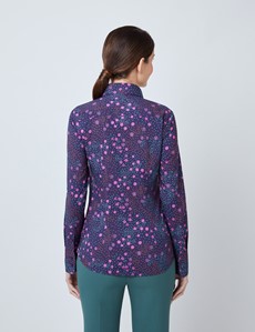 Women’s Navy & Pink Daisy Print Fitted Shirt 