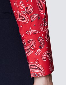 Women's Red & White Paisley Print Fitted Cotton Stretch Shirt