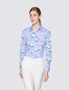 Women's Lilac Floral Print Fitted Cotton Stretch Shirt