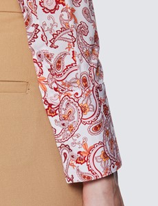 Women's White & Red Paisley Print Fitted Cotton Stretch Shirt