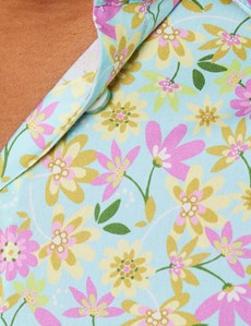 Bluse – Slim Fit – Baumwollstretch – blau rosa Blumen