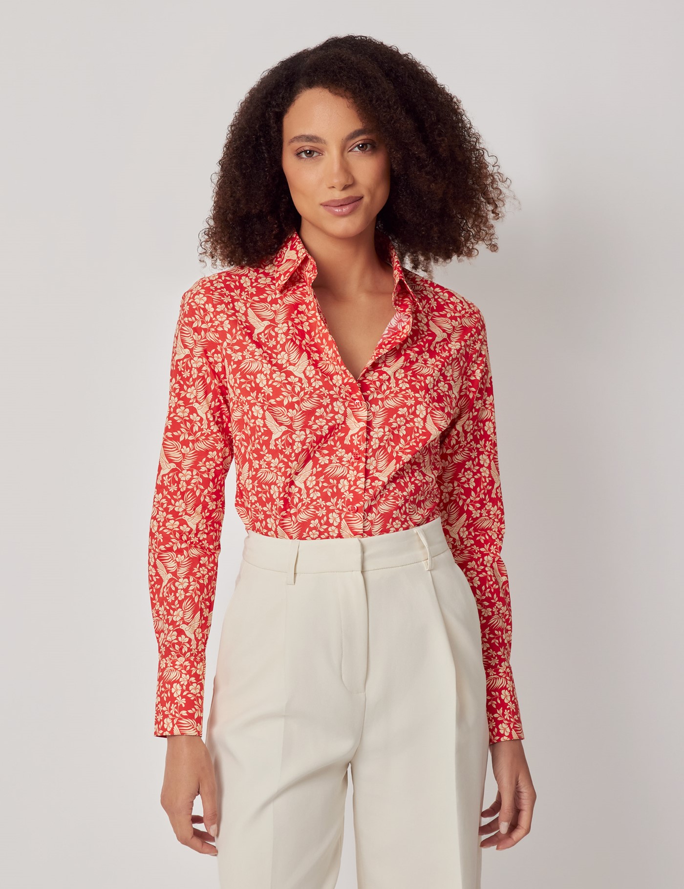& Fitted & Cream Mini Bird Shirt