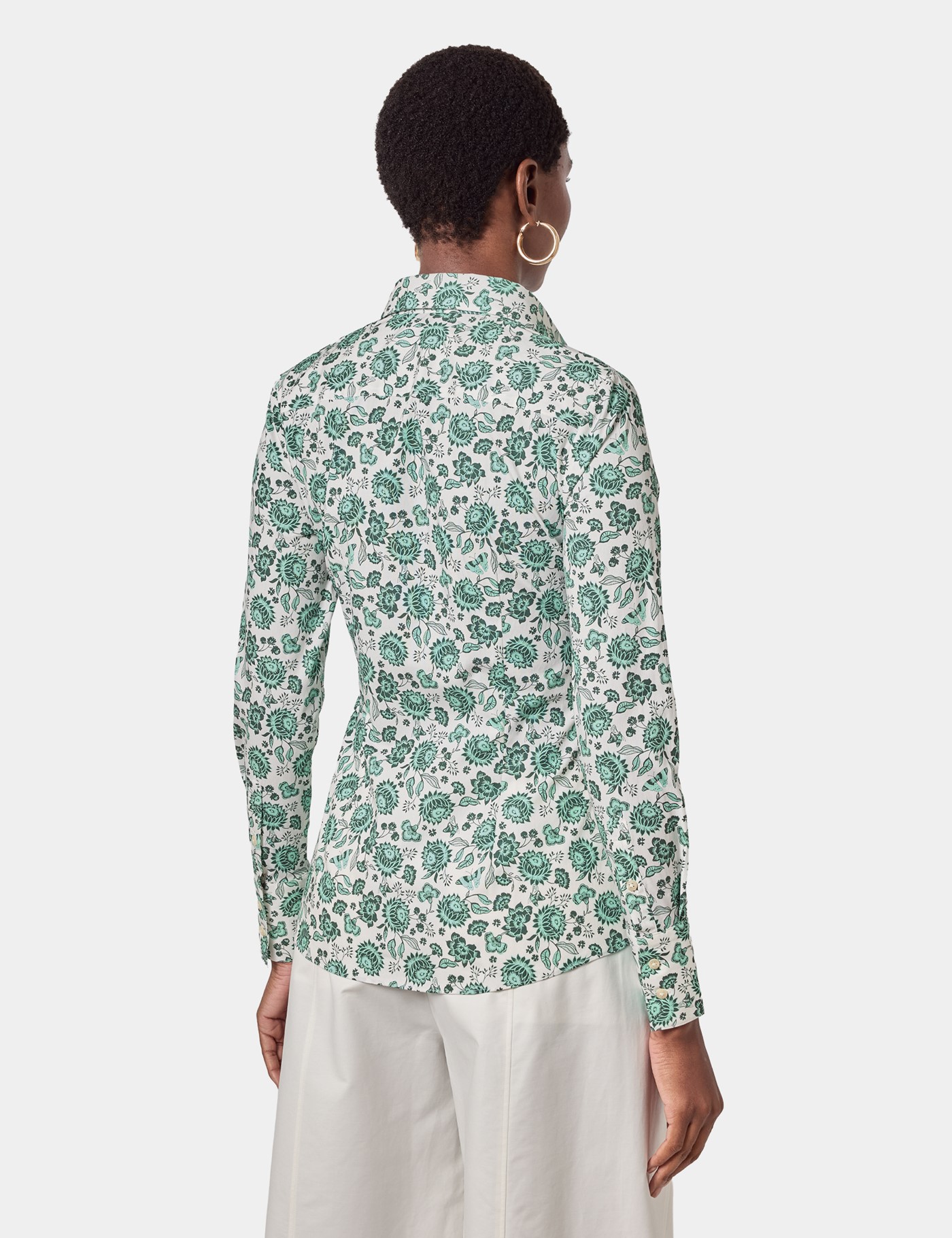 Hawes & Curtis Fitted Cream & Green Floral Shirt Size: 8 image 4