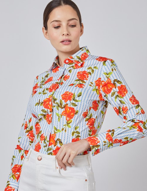 Ladies' Dress Shirts & Fitted Floral & Stripe