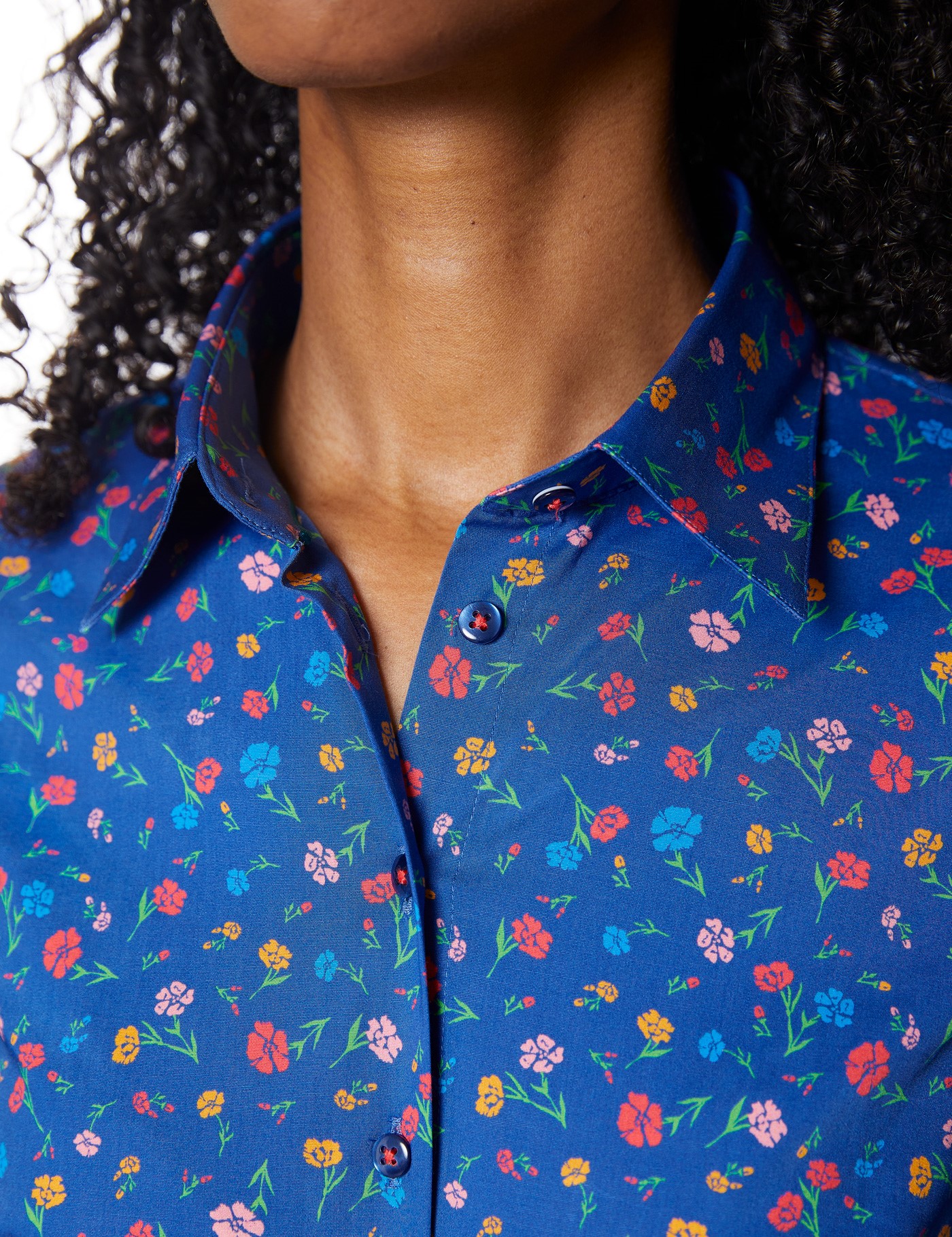 Cotton Stretch Women's Fitted Shirt With Floral Design in Blue & Yellow ...