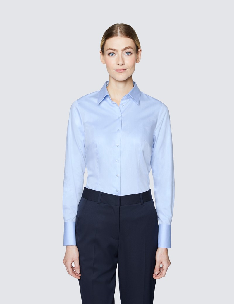 Women's Blue Fitted Shirt with Contrast Detail