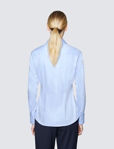 Women's Blue Fitted Shirt with Contrast Detail
