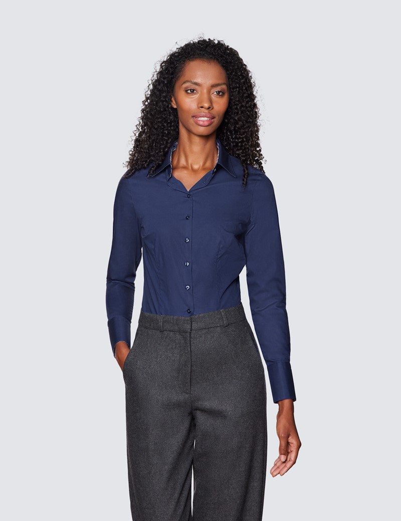 Women's Navy Fitted Shirt with Contrast Detail