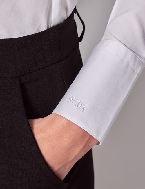 White Cotton Stretch Fitted Shirt With Concealed Placket