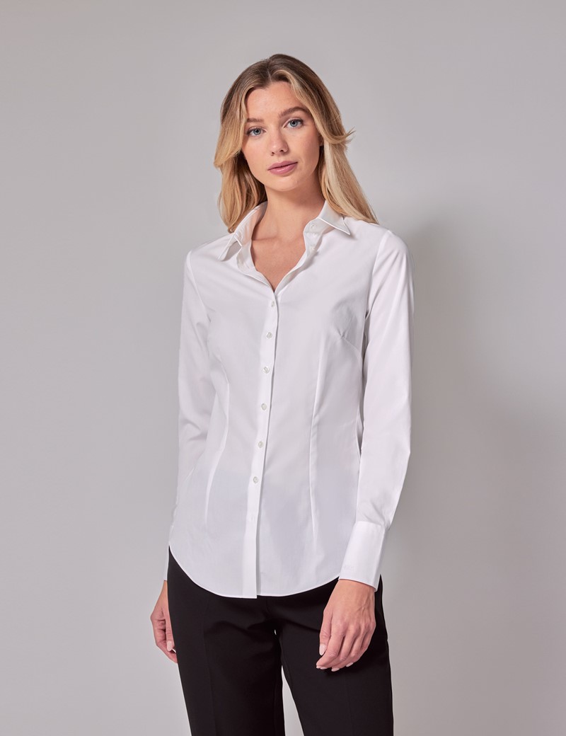 Women's 110th Anniversary White Cotton Fitted Shirt | Hawes & Curtis