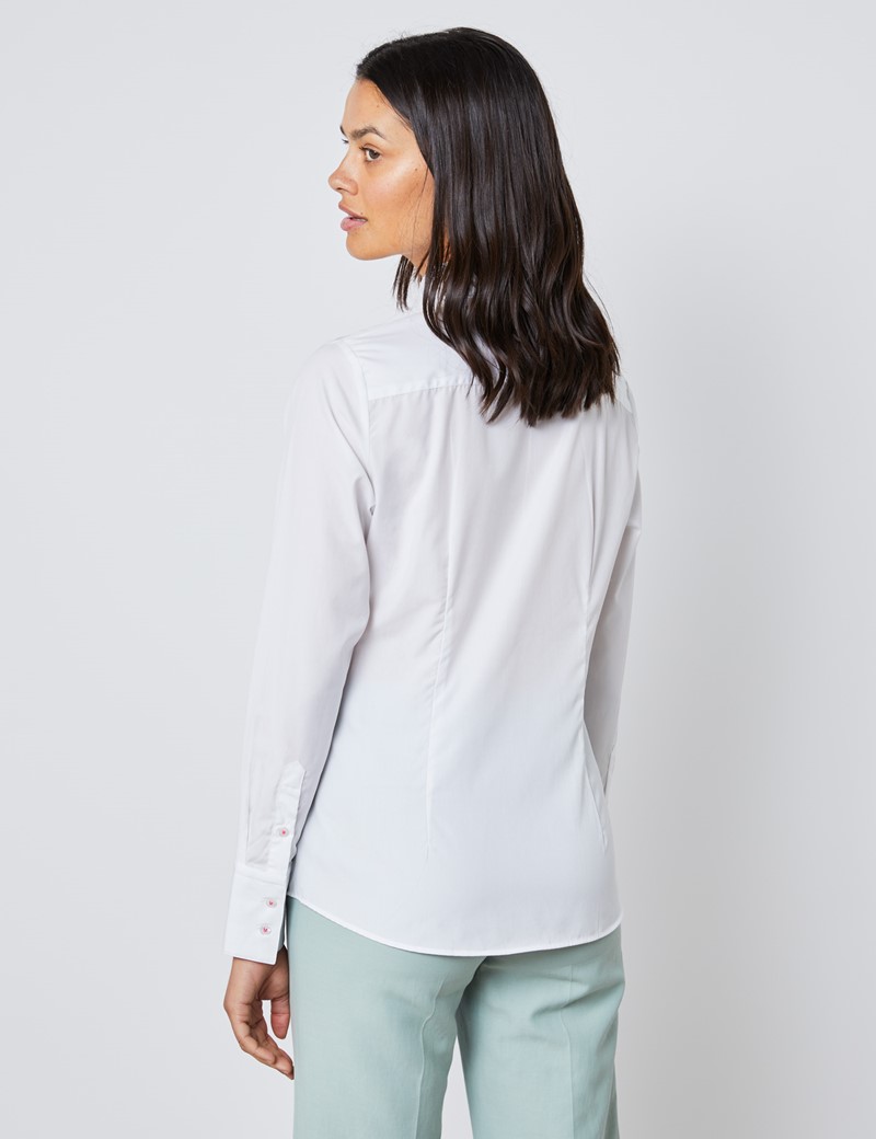 Women's White Cotton Poplin Fitted Shirt With Contrast Detail - Single ...