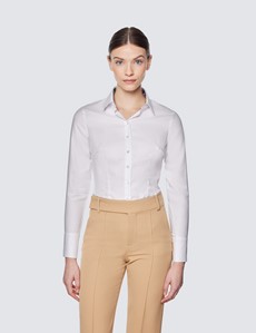 Women's White Twill Weave Fitted Shirt - Single Cuffs