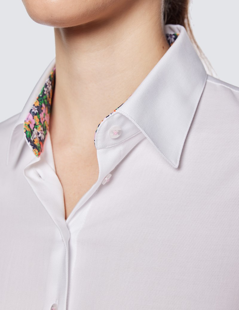 Women's White Twill Weave Fitted Shirt - Single Cuffs