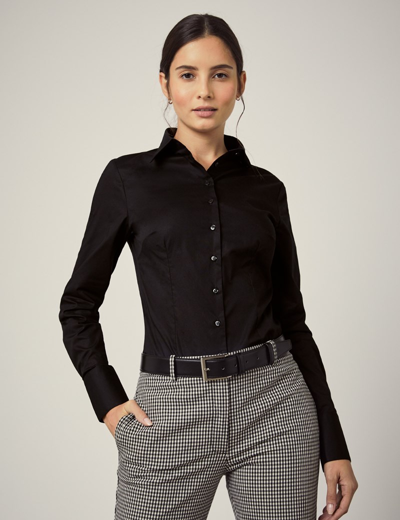 Women S Black Fitted Stretch Shirt Single Cuff Hawes Curtis
