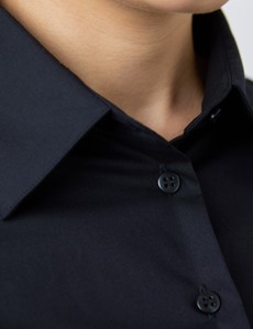Women's Black Fitted Stretch Shirt - Single Cuff