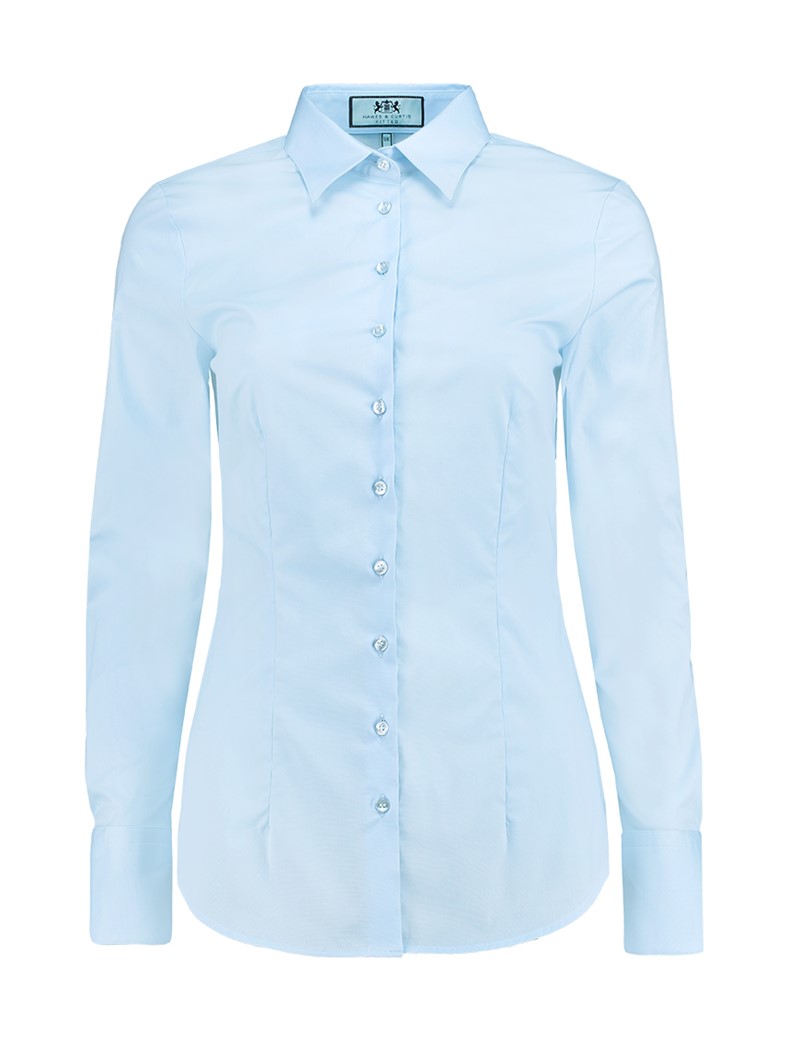 Women's Ice Blue Cotton Fitted Stretch Shirt | Hawes & Curtis