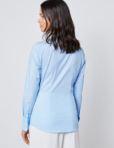 Women's Ice Blue Cotton Fitted Stretch Shirt - Single Cuff