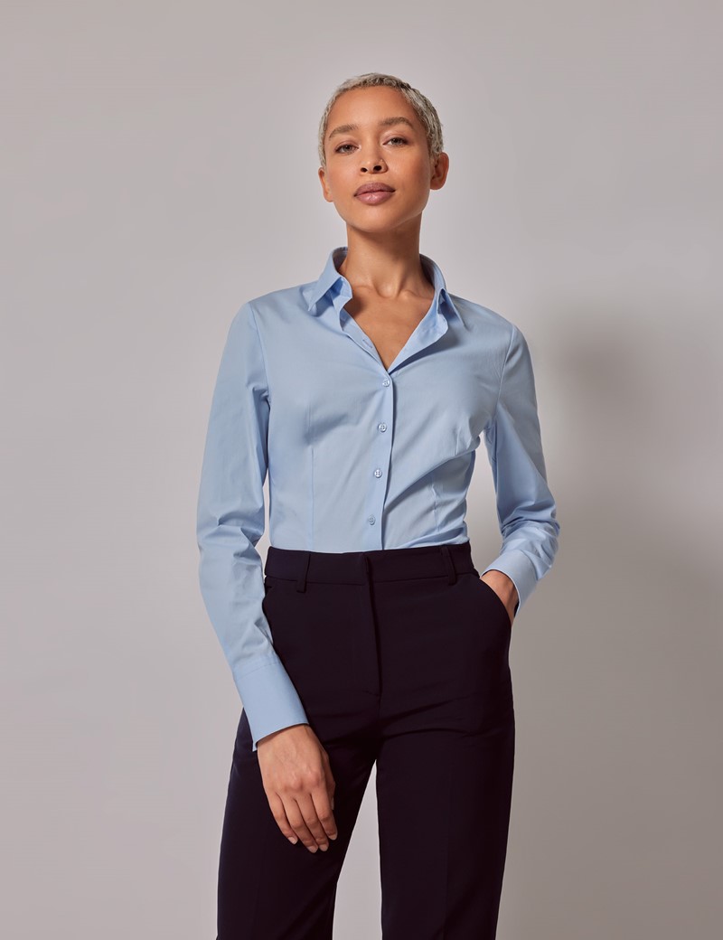 Women's Light Blue Fitted Cotton Stretch Shirt